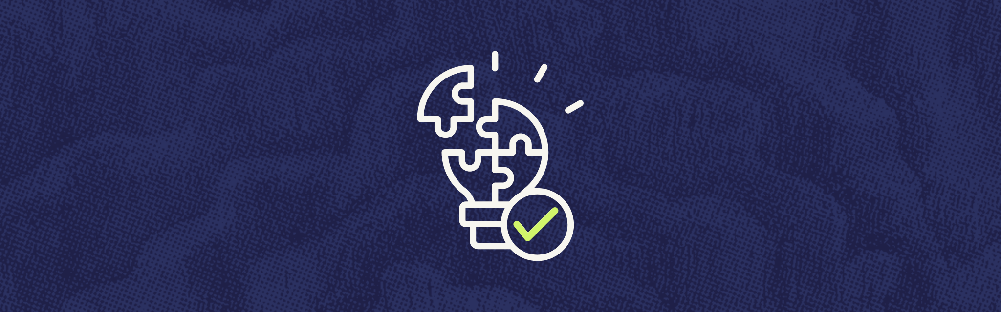 dark blue background, white lightbulb puzzle icon