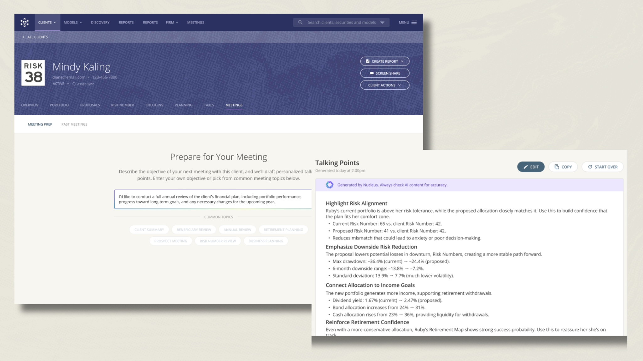 Meeting Notetaker Dashboard with Nucleus callout