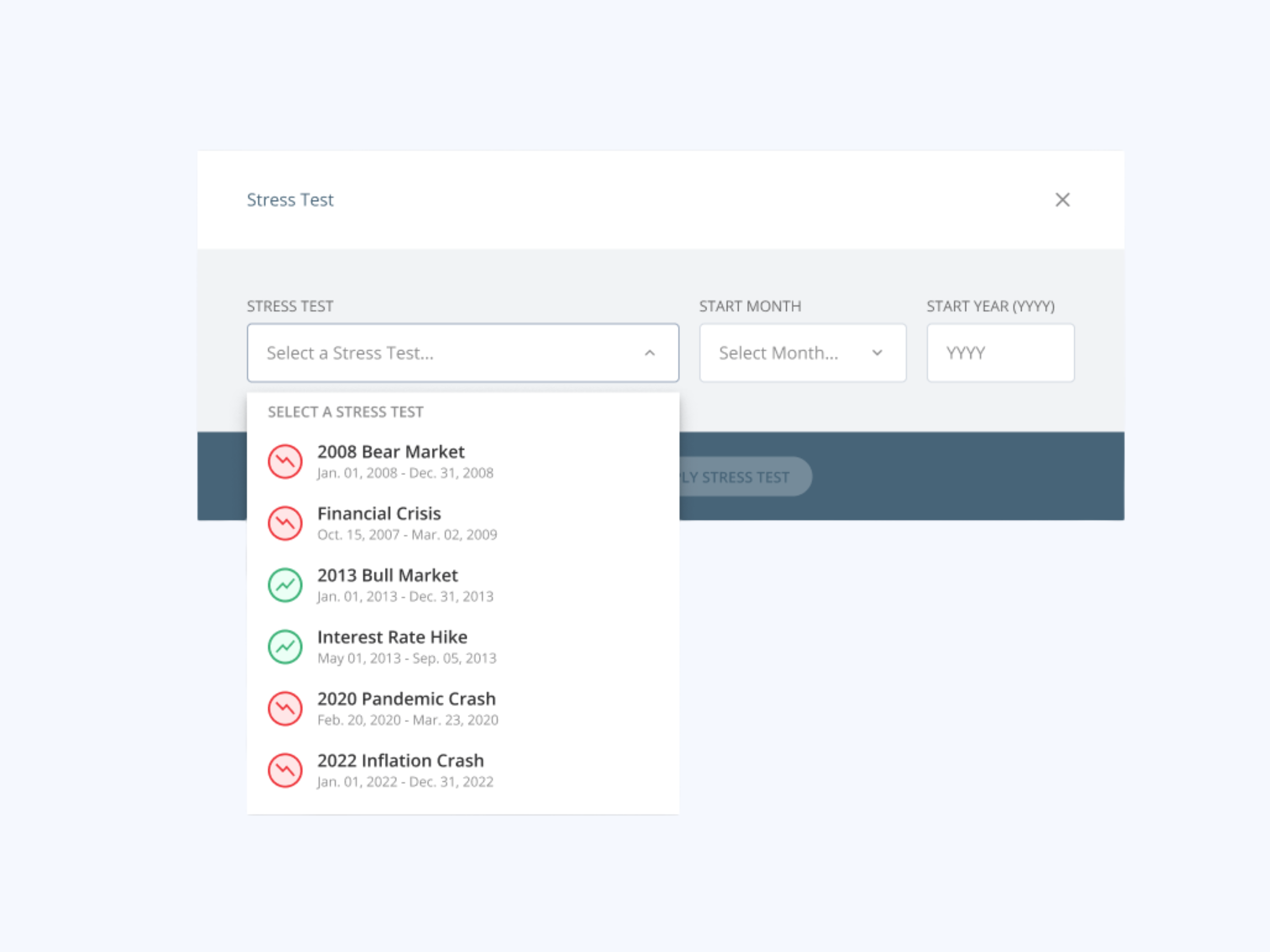 Stress Test dropdown