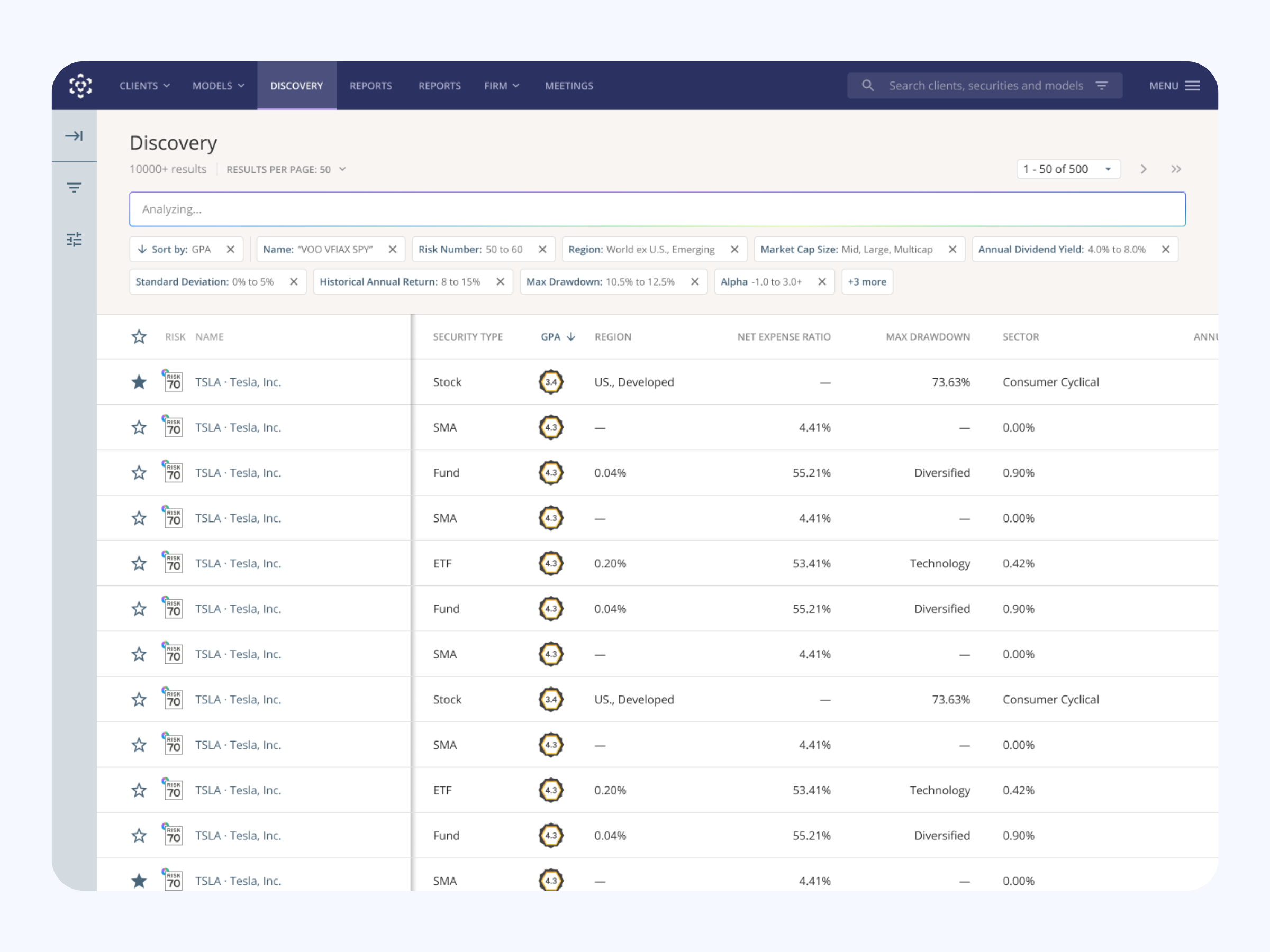Discovery dashboard