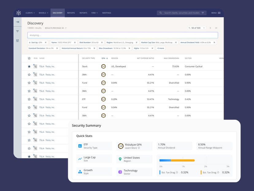 Research Center, Discovery dashboard with Summary Stats overlay